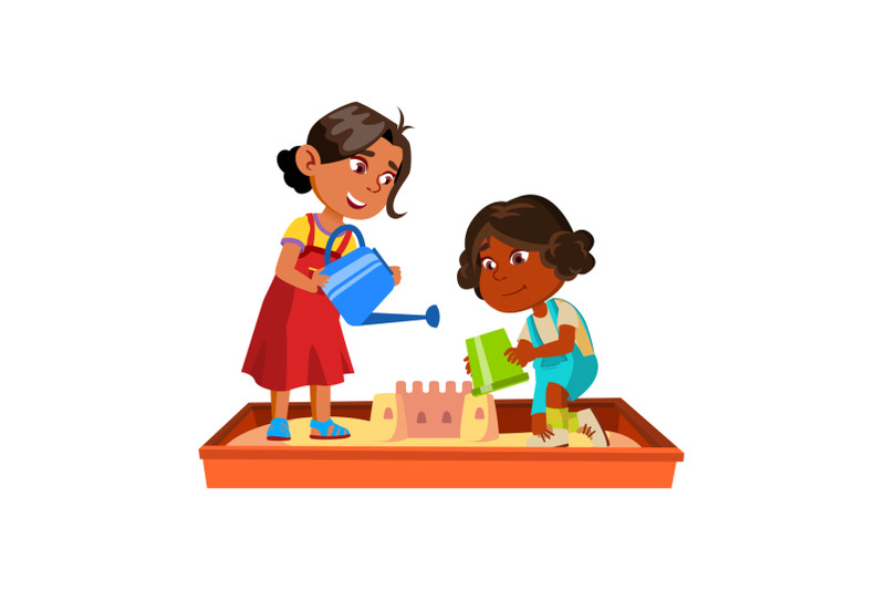 girls-children-building-castle-in-sandbox-vector