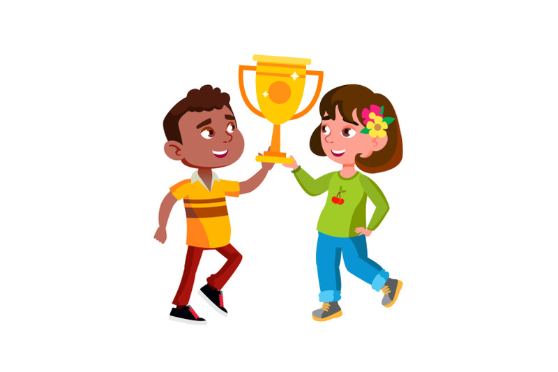 boy-and-girl-children-holding-award-cup-vector