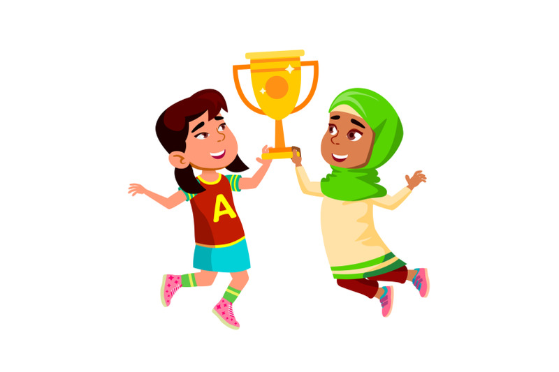 girls-children-holding-golden-reward-cup-vector