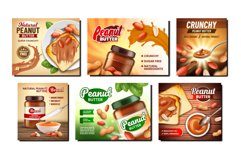 nut-butter-creative-promotional-posters-set-vector