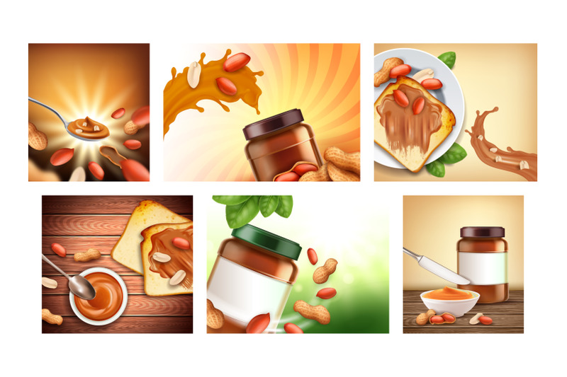 nut-butter-creative-promotional-posters-set-vector