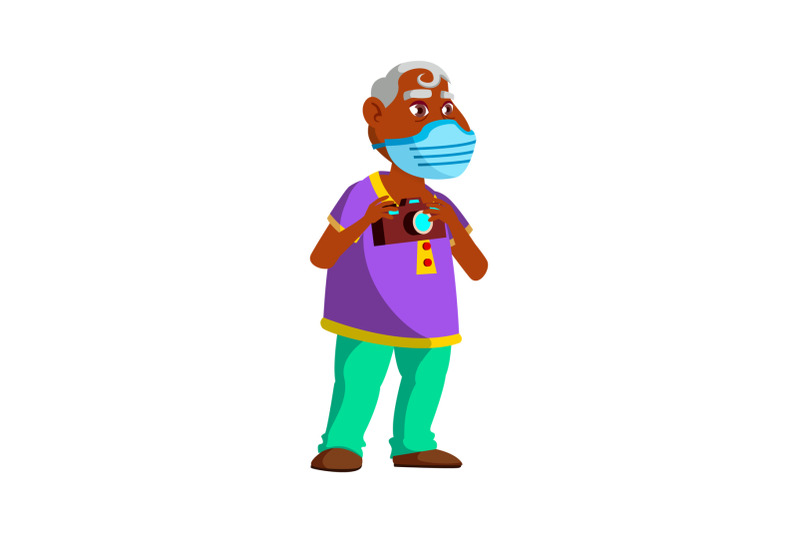 old-man-wearing-facial-mask-on-excursion-vector