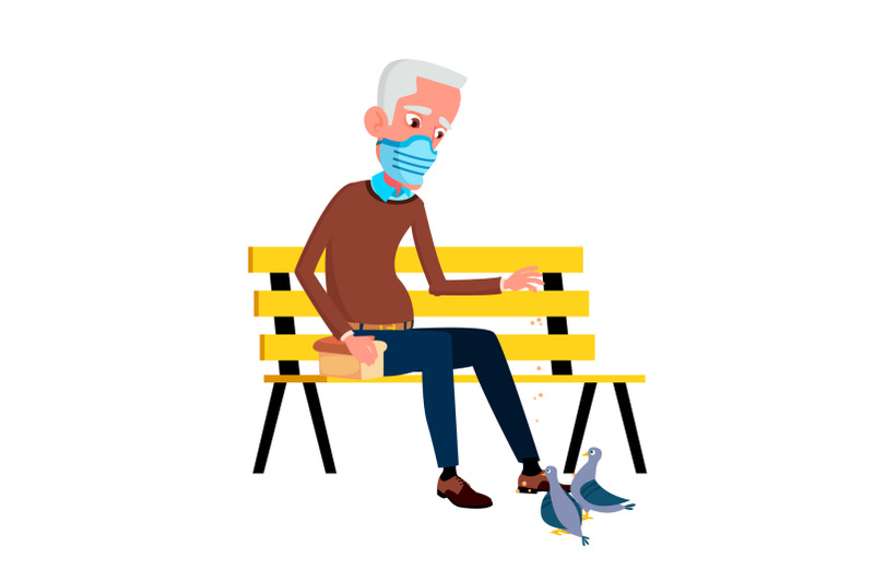 old-man-wearing-medical-facial-mask-in-park-vector