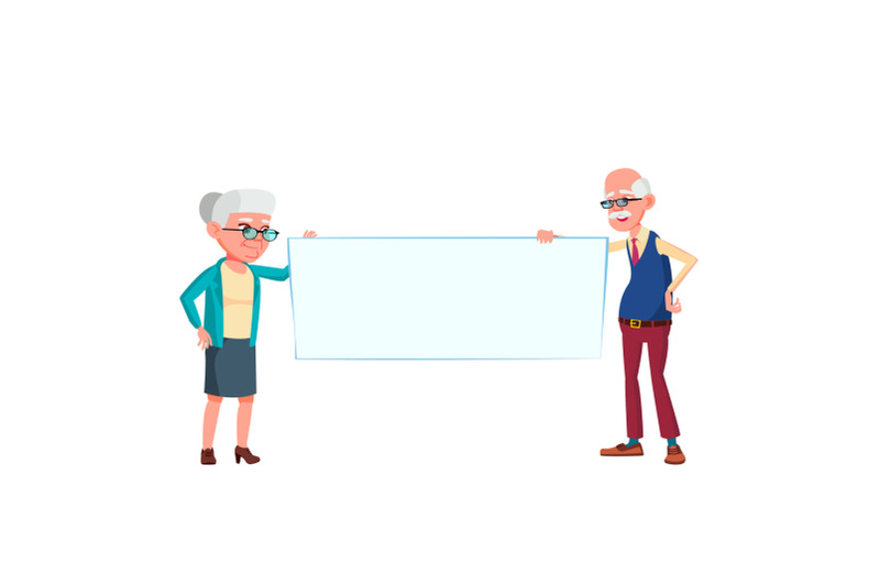 man-and-woman-senior-holding-blank-banner-vector