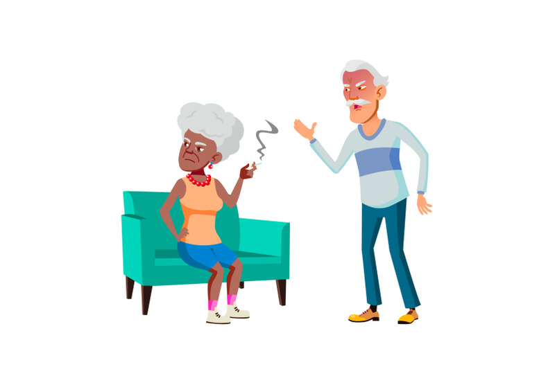 old-man-quarreling-with-woman-of-smoking-vector