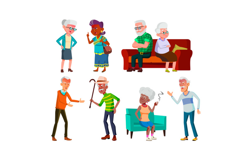 old-women-and-men-couple-quarreling-set-vector