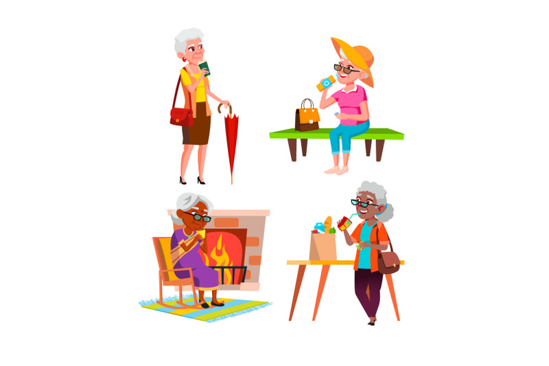 old-women-hold-cup-and-drinking-drink-set-vector