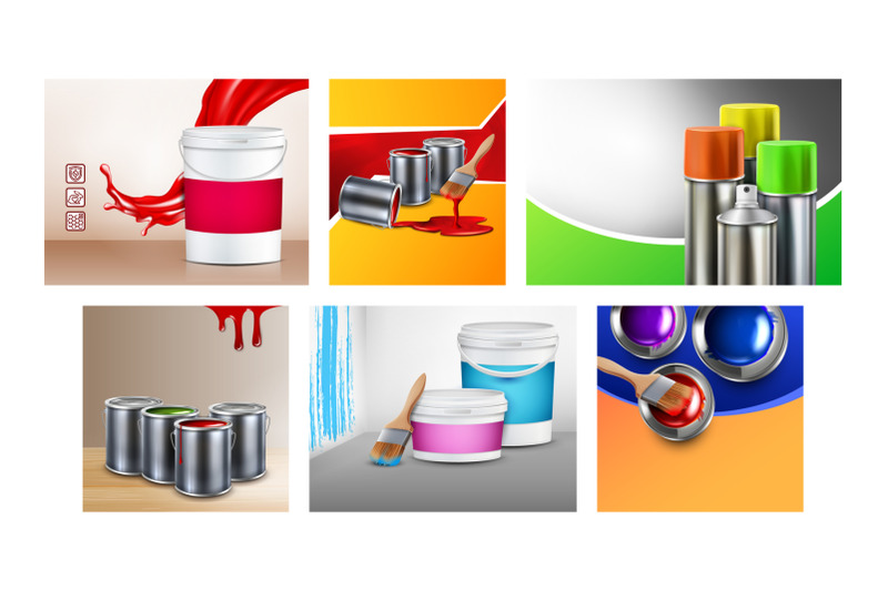 paint-blank-containers-promo-posters-set-vector