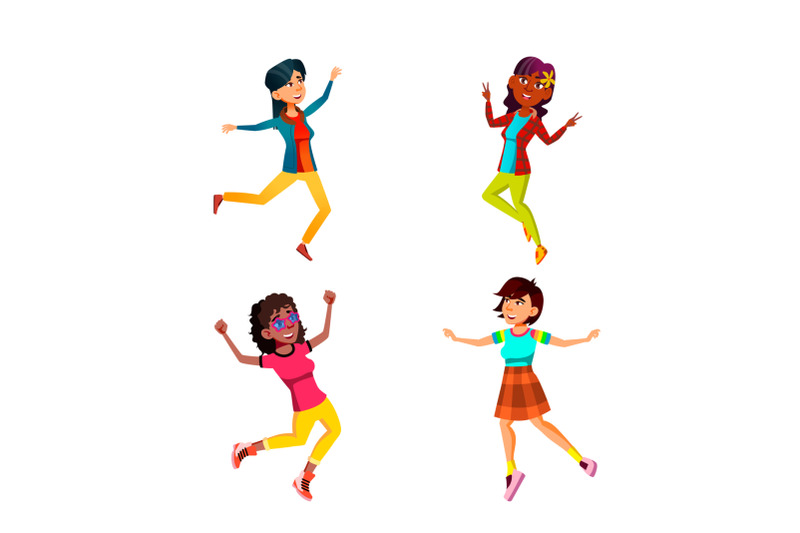 jumping-teen-girls-celebrating-success-set-vector