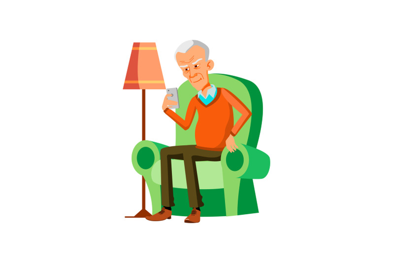 old-man-reading-sms-on-mobile-phone-screen-vector