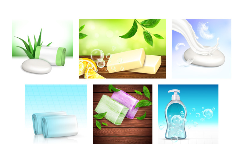 organic-soap-creative-promotion-posters-set-vector