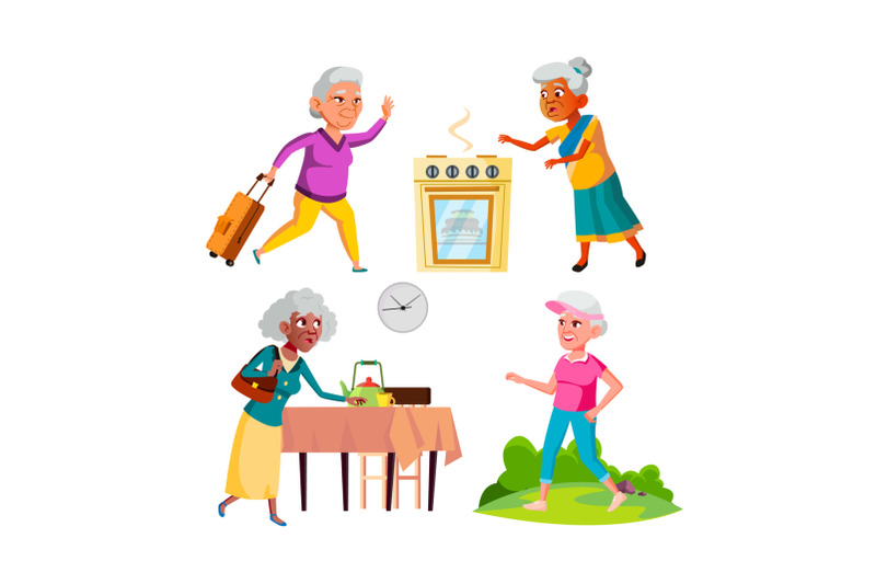 running-old-woman-set-vector