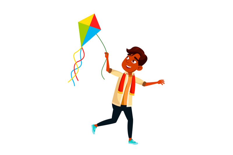 teenager-boy-running-with-kite-on-beach-vector