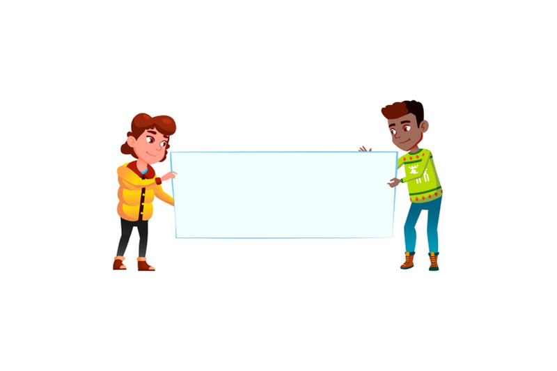 school-boy-and-girl-with-empty-banner-vector