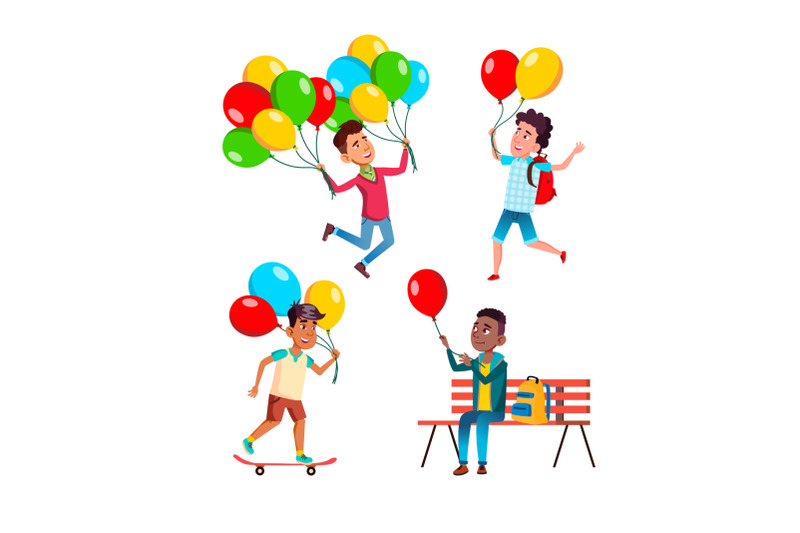 school-kid-boy-with-air-balloon-set-vector