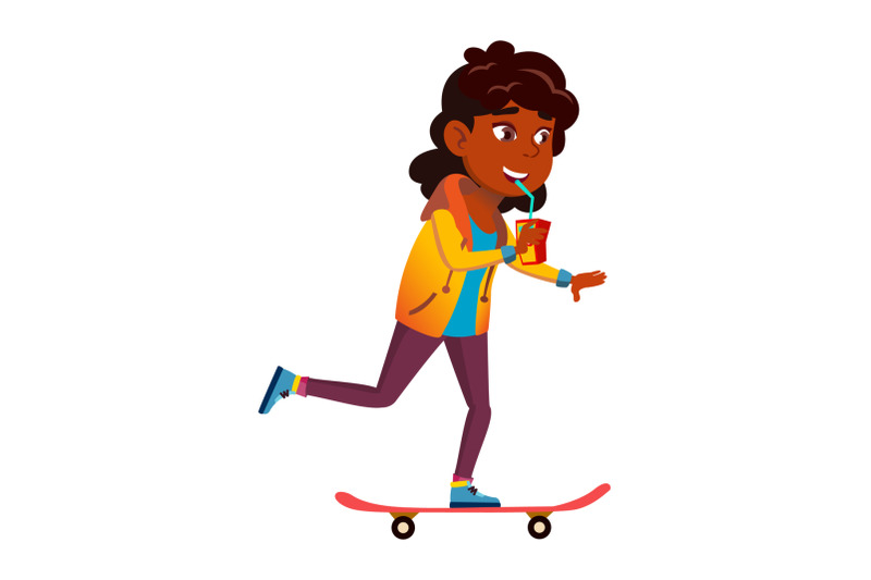 schoolgirl-riding-skateboard-and-drinking-vector