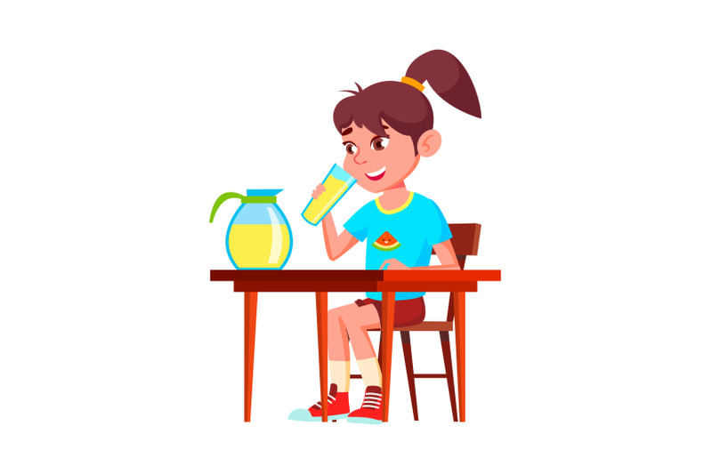 schoolgirl-drinking-lemonade-on-breakfast-vector