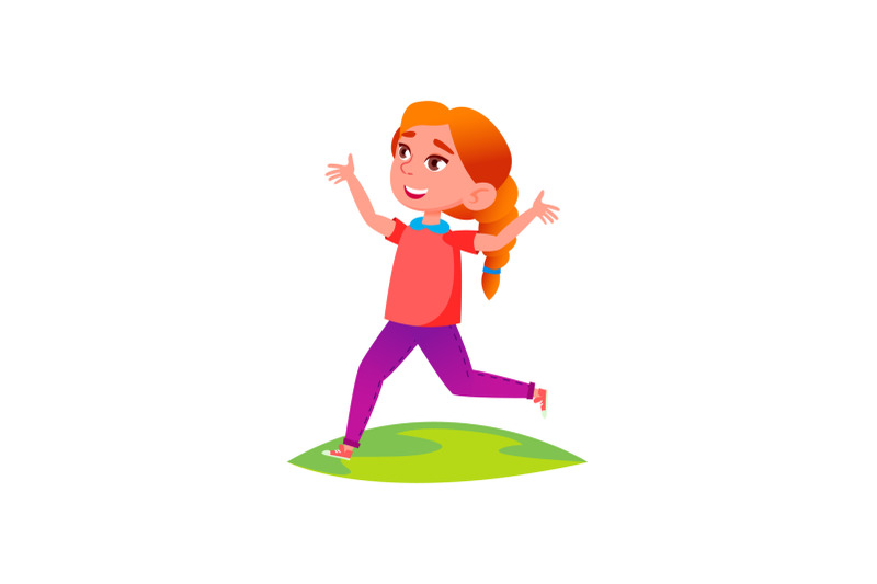 school-girl-run-and-enjoy-in-park-outside-vector