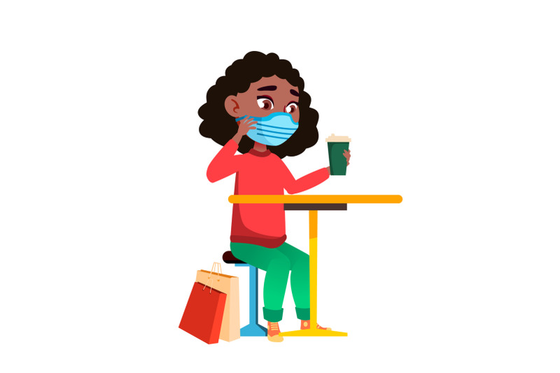 school-kid-girl-wearing-facial-mask-in-cafe-vector