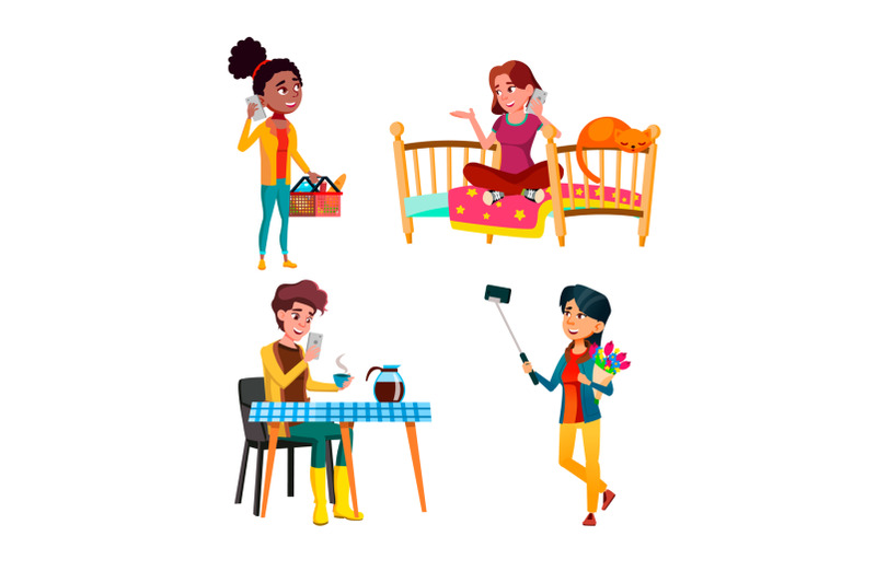 teenagers-using-smartphone-device-set-vector