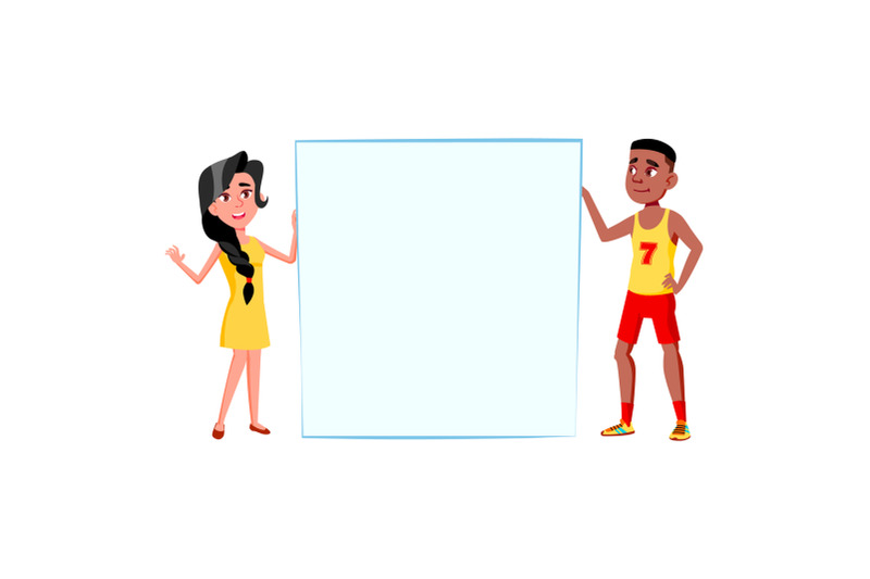 boy-and-girl-students-holding-blank-poster-vector