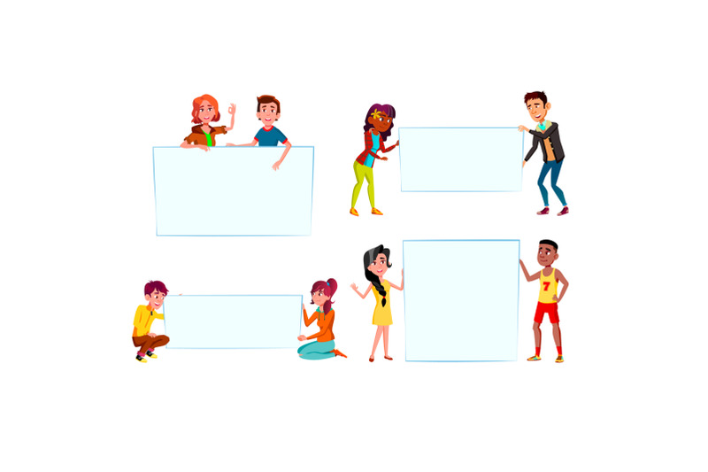 boys-and-girls-teenagers-holding-banner-set-vector