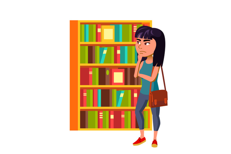 girl-teenager-thinking-and-choosing-book-vector