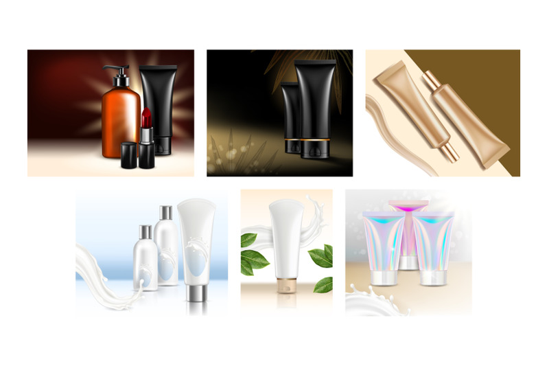 cosmetic-tubes-creative-promo-posters-set-vector