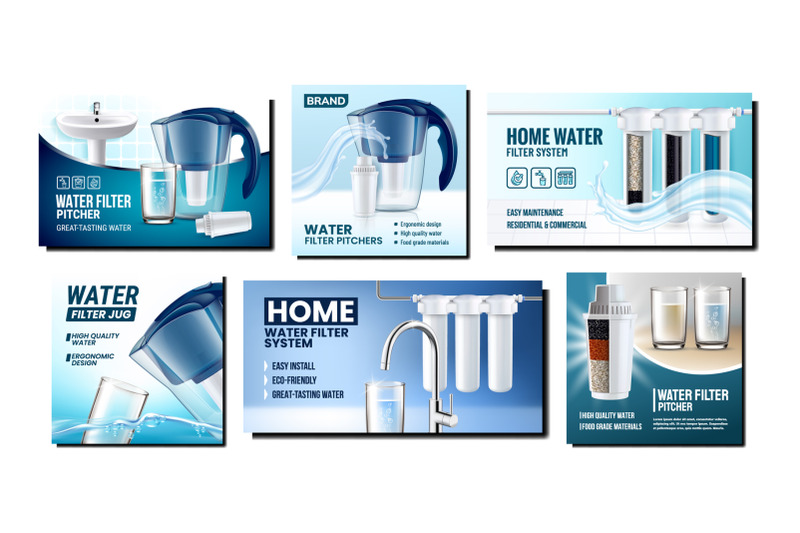 water-filter-creative-promotion-posters-set-vector