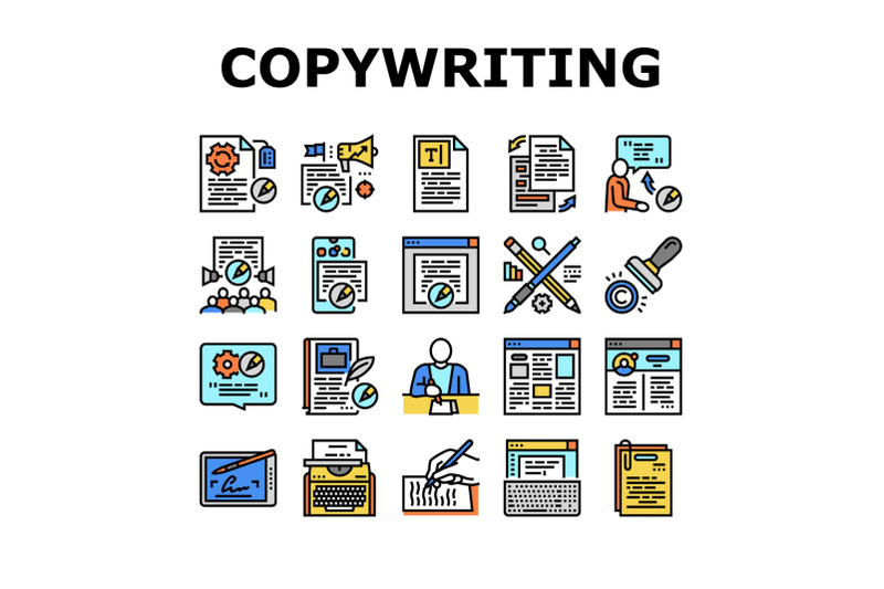 copywriting-content-strategy-icons-set-vector