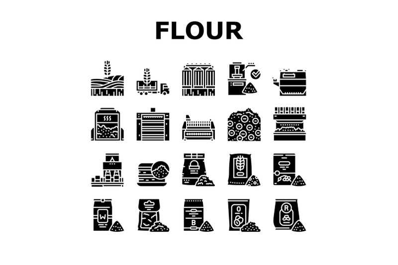 flour-factory-industry-production-icons-set-vector