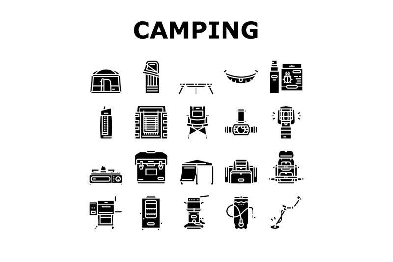 camping-equipment-and-accessories-icons-set-vector