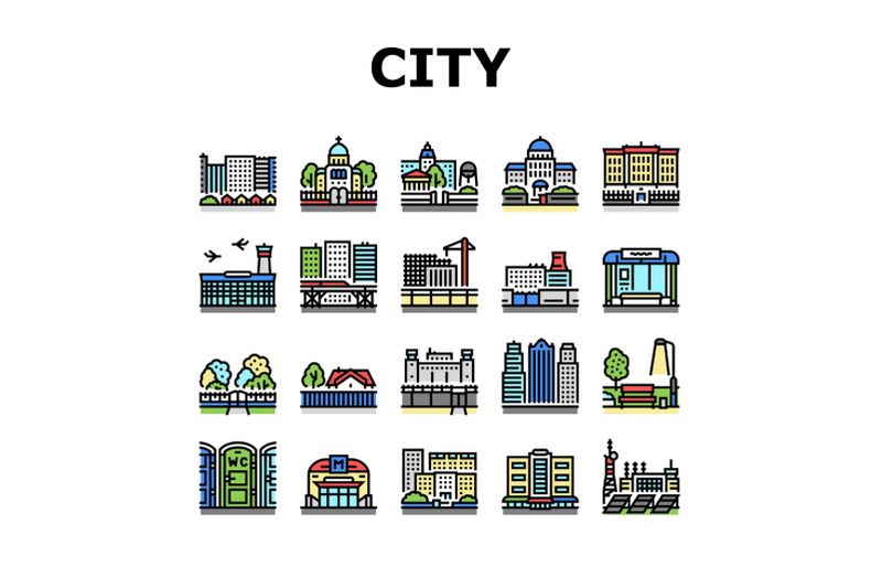 city-construction-and-landscape-icons-set-vector