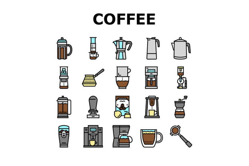 coffee-make-machine-and-accessory-icons-set-vector