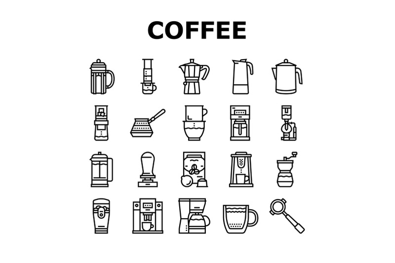 coffee-make-machine-and-accessory-icons-set-vector