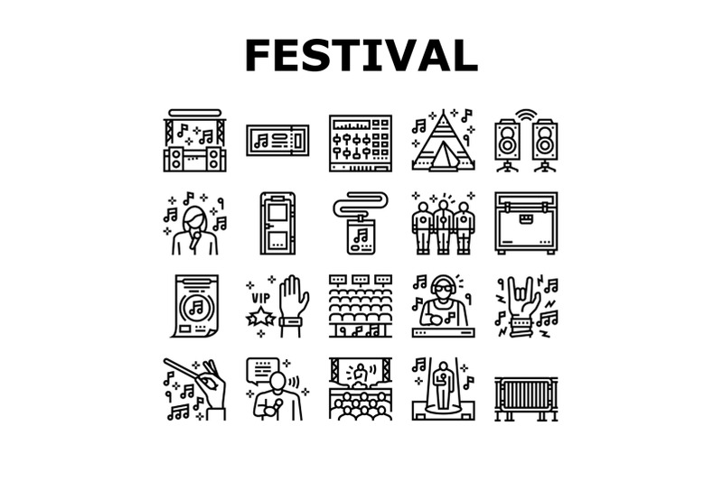 music-festival-band-equipment-icons-set-vector