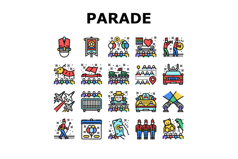 parade-celebration-festival-event-icons-set-vector