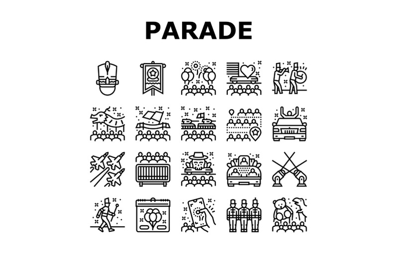 parade-celebration-festival-event-icons-set-vector