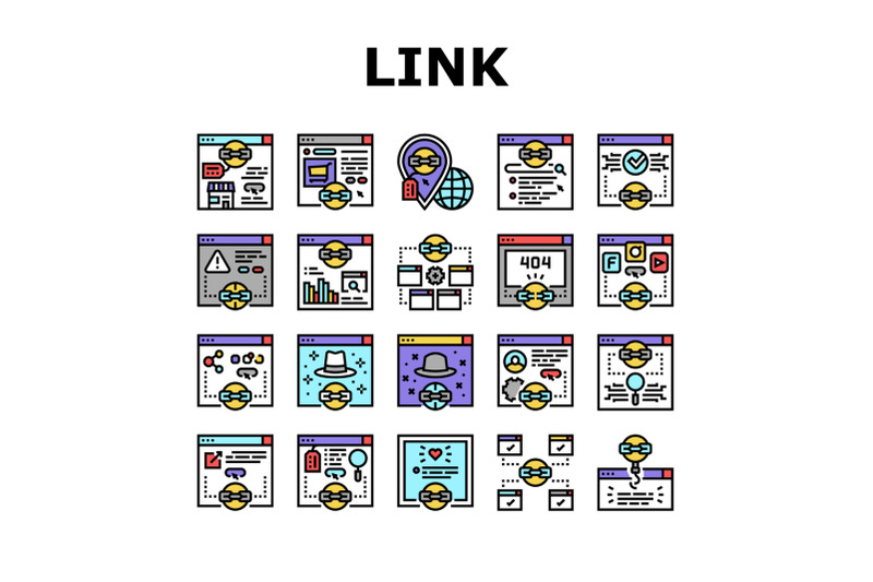 link-building-and-optimization-icons-set-vector