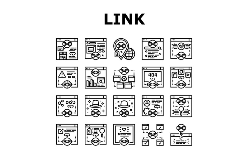 link-building-and-optimization-icons-set-vector