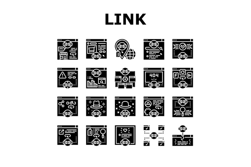 link-building-and-optimization-icons-set-vector