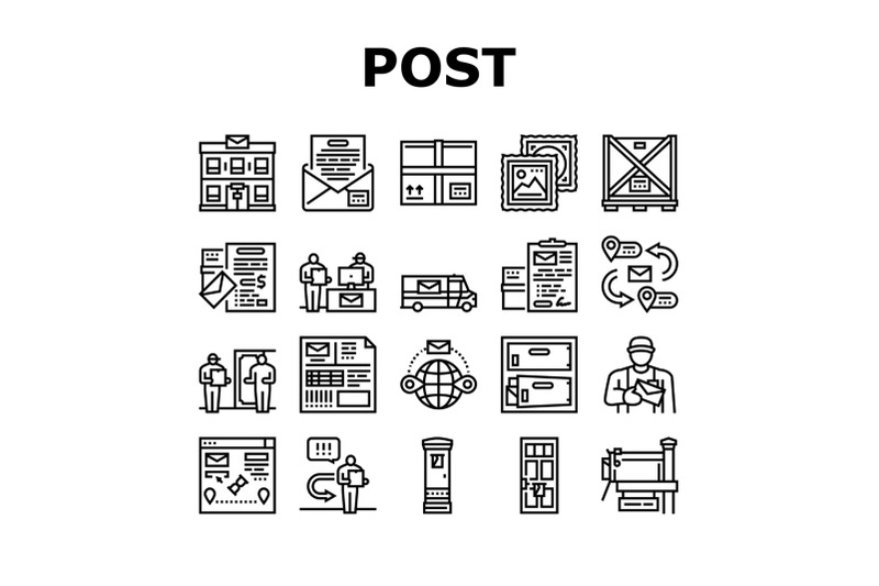 post-office-delivery-service-icons-set-vector