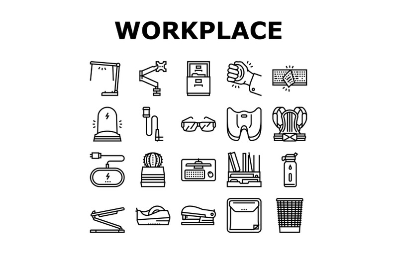 workplace-accessories-and-tools-icons-set-vector