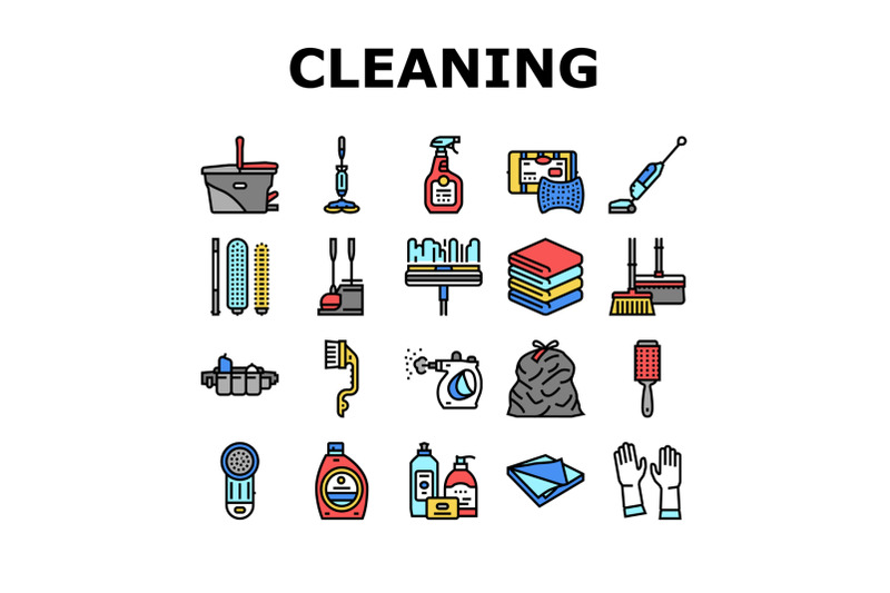 cleaning-and-washing-accessories-icons-set-vector