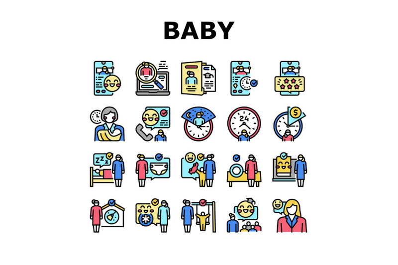 baby-sitting-work-occupation-icons-set-vector