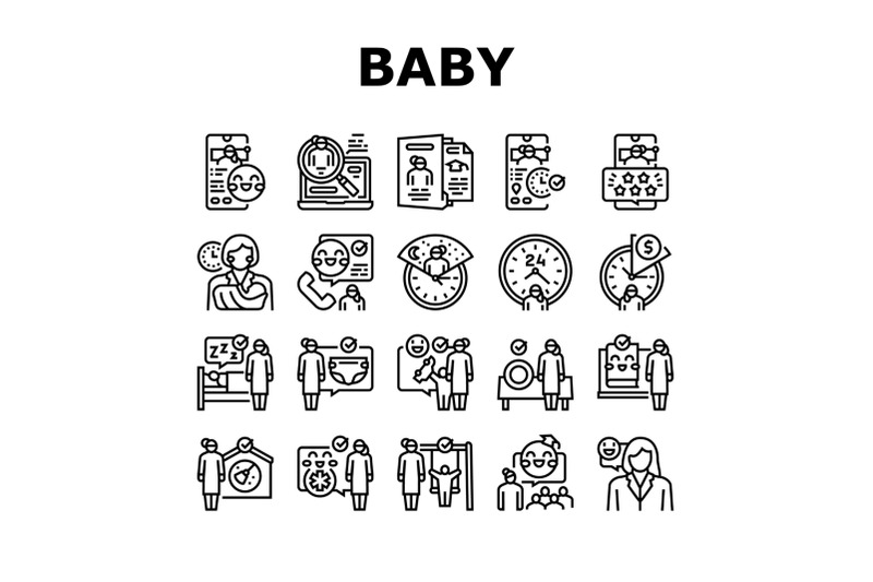 baby-sitting-work-occupation-icons-set-vector