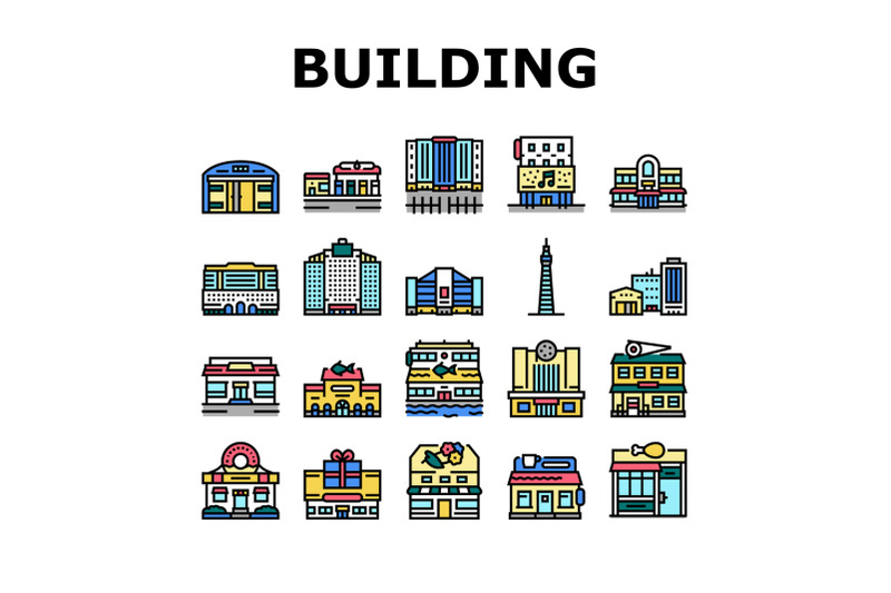 building-restaurant-and-store-icons-set-vector