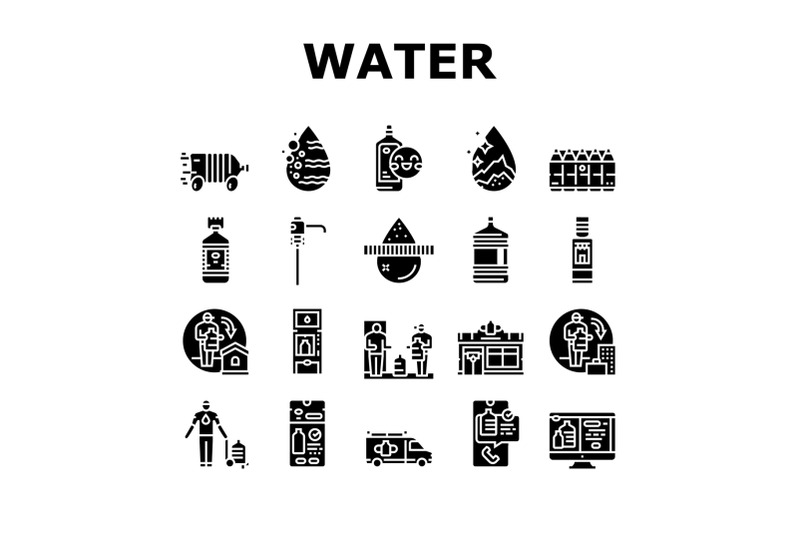 water-delivery-service-business-icons-set-vector