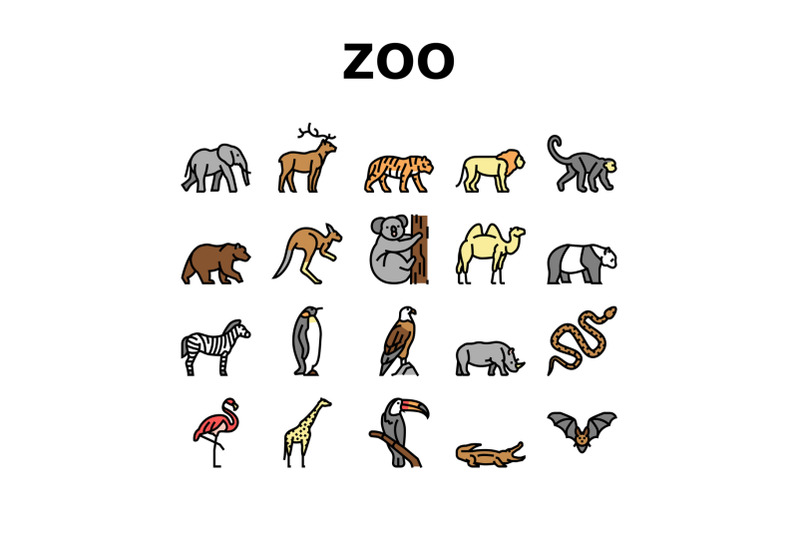 zoo-animals-birds-and-snakes-icons-set-vector