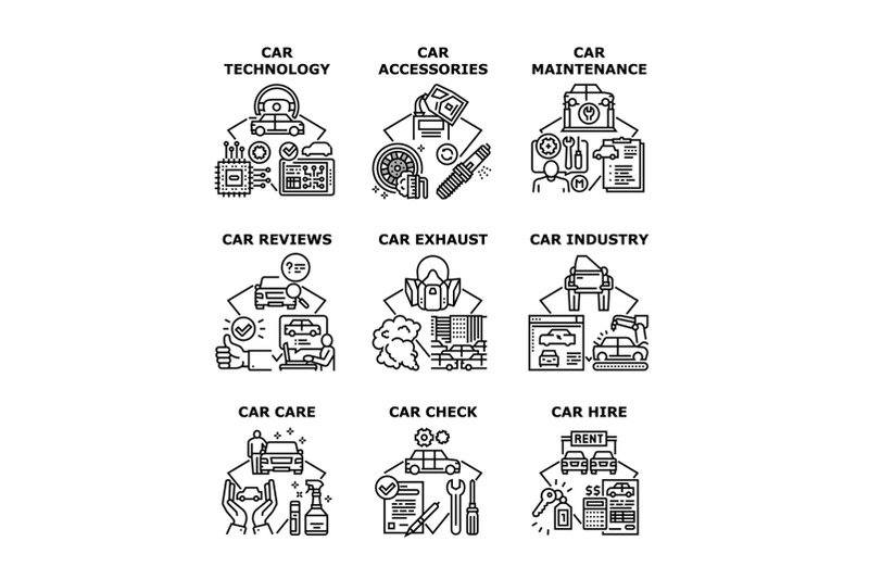 car-technology-set-icons-vector-illustrations